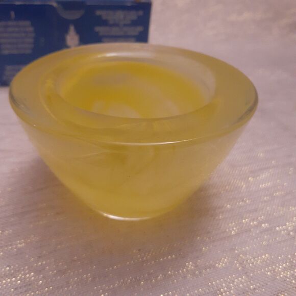 PartyLite P7162 Clarity Yellow Swirl Votive Tealight Candle Holder Glass - Picture 3 of 5